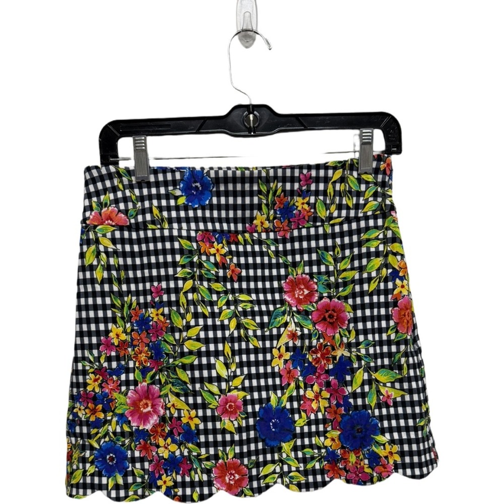 Attyre Petite 6P Floral Gingham Skort Black White Check Stretch Preppy Spring